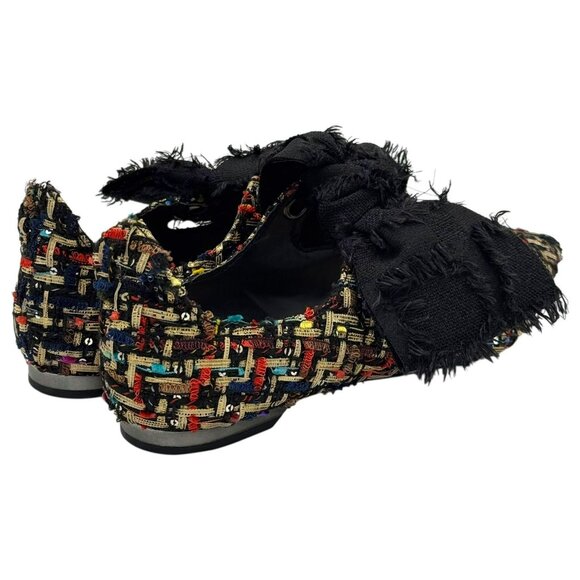 Zara Multicolor Tweed Pointed Flats Black Frayed Bow Women's Size EU 37/US 6.5 - Picture 5 of 16
